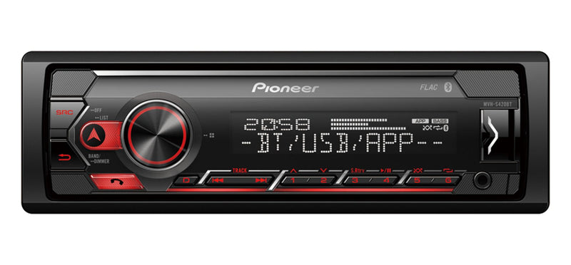 PIONEER MVH-S420BT 1-DIN Receiver with Bluetooth, Red Illumination, USB, Spotify, Pioneer Smart Sync App and Compatible with Apple and Android Devices