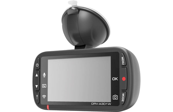 Kenwood DRV-A301W HD dash cam with 2.7" display, GPS, and Wi-Fi