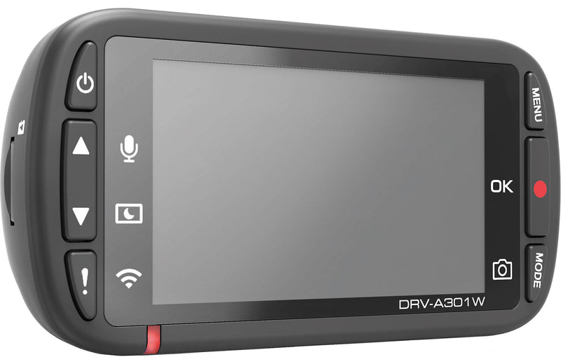 Kenwood DRV-A301W HD dash cam with 2.7" display, GPS, and Wi-Fi